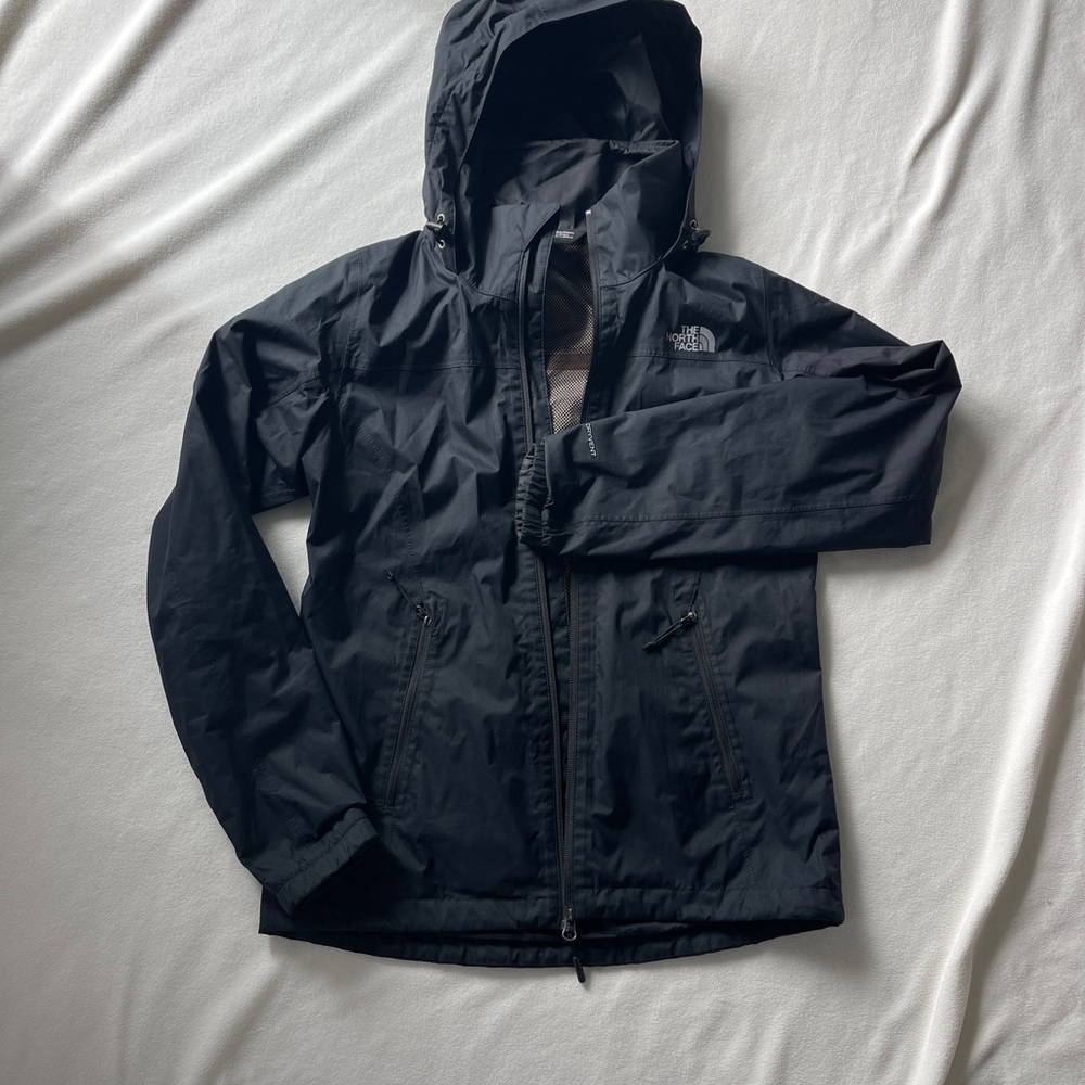 The North Face Black Hooded Raincoat with Weather-Resistant Fabric